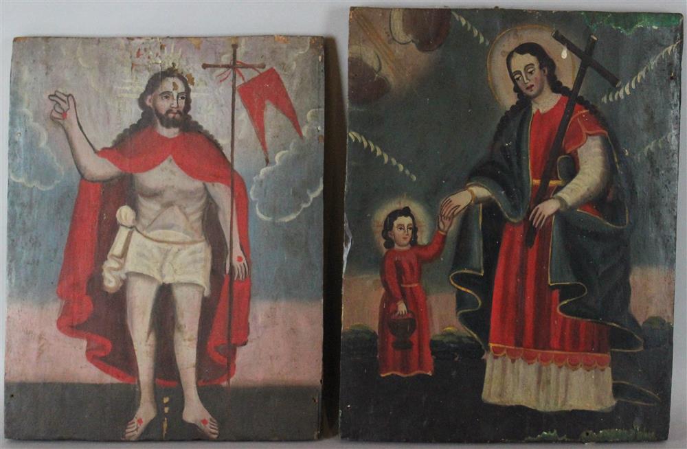 Appraisal: TWO MEXICAN SCHOOL RETABLOS both oil on board one of