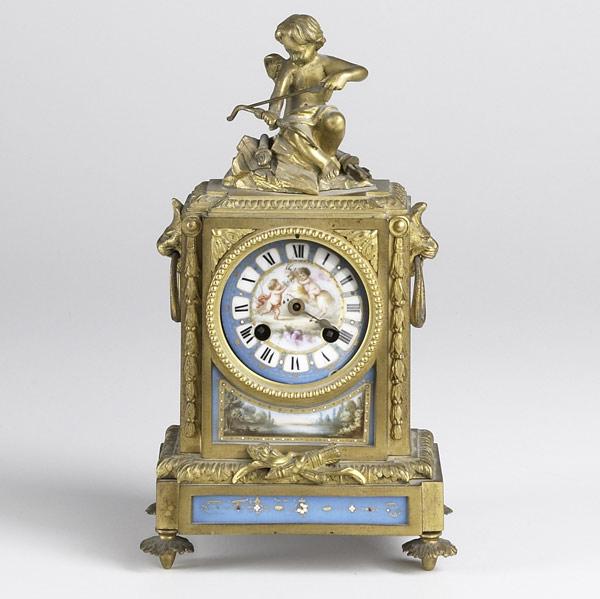 Appraisal: FRENCH MANTLE CLOCK Gilded bronze with Sevres type dial and