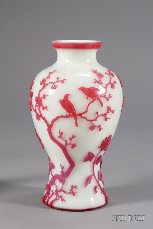 Appraisal: Peking Glass Vase early th century pink cut to white