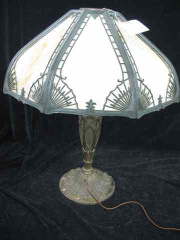 Appraisal: Salem Brothers Slag Glass Lamp fancyoverlay on caramel '' diameter