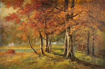 Appraisal: R Eicher American th Century Autumnal landscape Oil on canvas