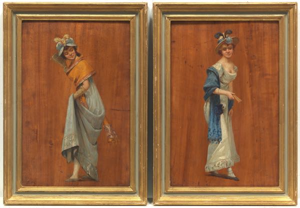 Appraisal: VICTOR TORTEZ FRENCH - x Fashionable Ladies Pair of paintings