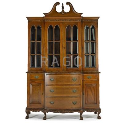 Appraisal: FELDENKREIS CHIPPENDALE STYLE BREAKFRONT Two-piece in mahogany with rope-turned carvings