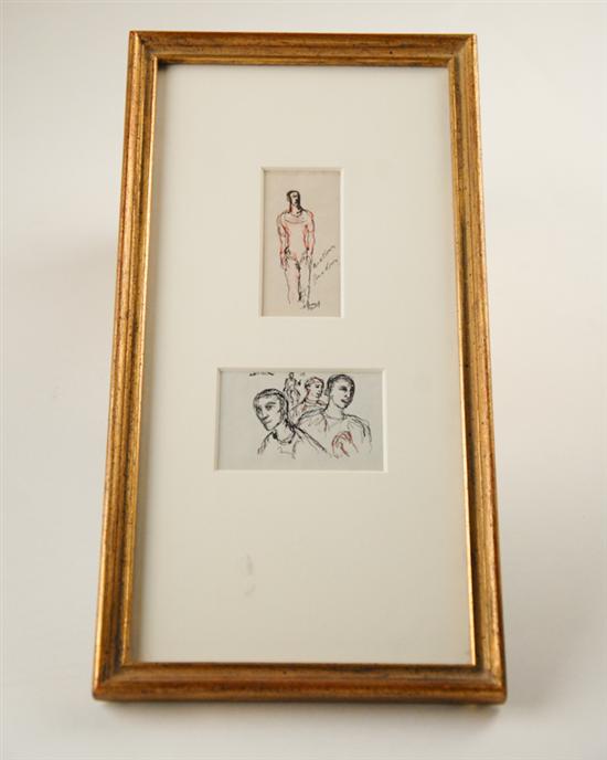 Appraisal: Juichi Kamikawa Diptych of Figures Pen and ink on paper