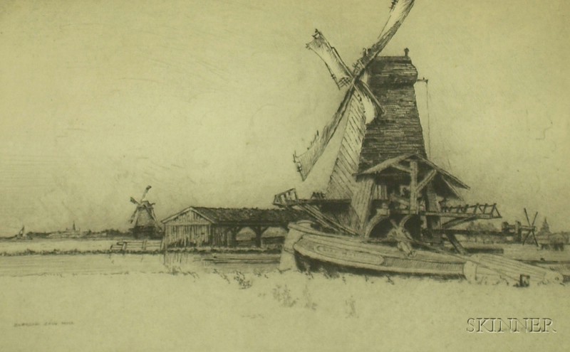 Appraisal: Unframed Etching on Paper of a View of the Zaandam