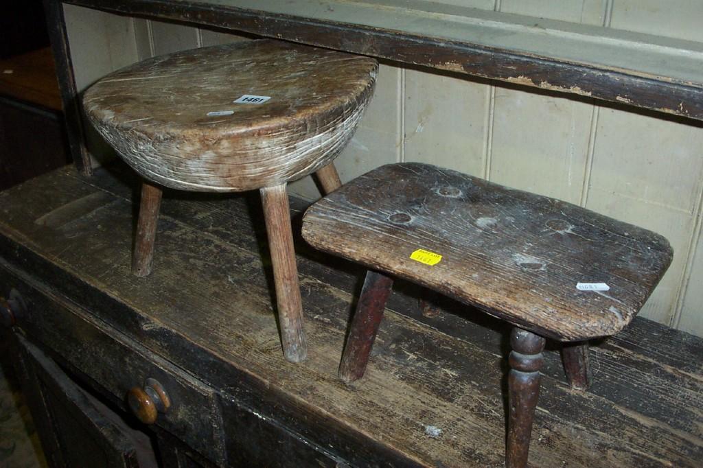 Appraisal: Two th century rustic stools -