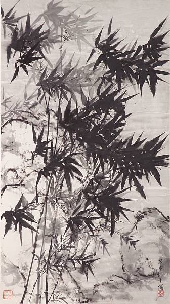 Appraisal: Wang Jiqian C C Wang - Black and White Bamboo