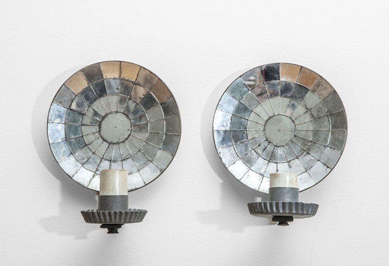 Appraisal: PAIR OF TIN AND MIRROR WALL LIGHTS ELECTRIFIED x x