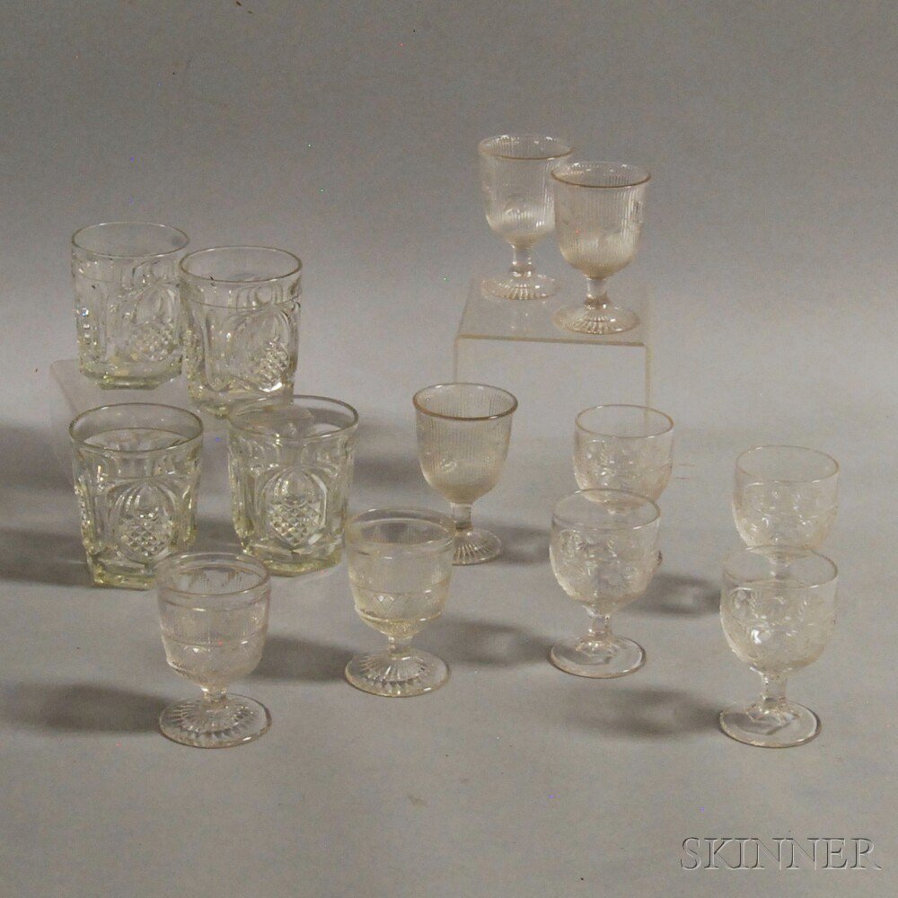 Appraisal: Thirteen Assorted Colorless Pattern Glass Vessels th century a set