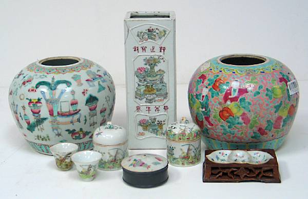 Appraisal: A group of Chinese famille rose enameled porcelain containers Including