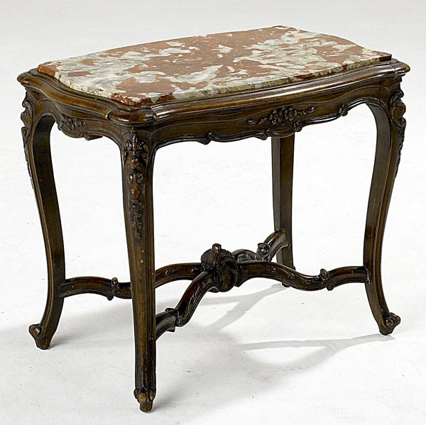 Appraisal: LOUIS XV STYLE Red marble top coffee table with walnut