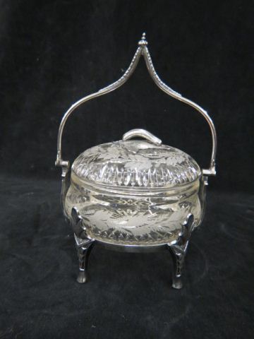 Appraisal: Victorian Silverplate Pickle Castor oval etched glass with silverplate trim