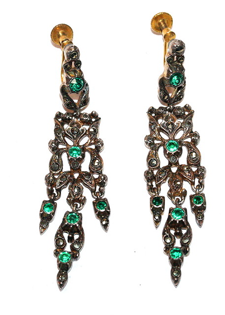 Appraisal: A PAIR OF SILVER AND MARCASITE DROP EARRINGS set with