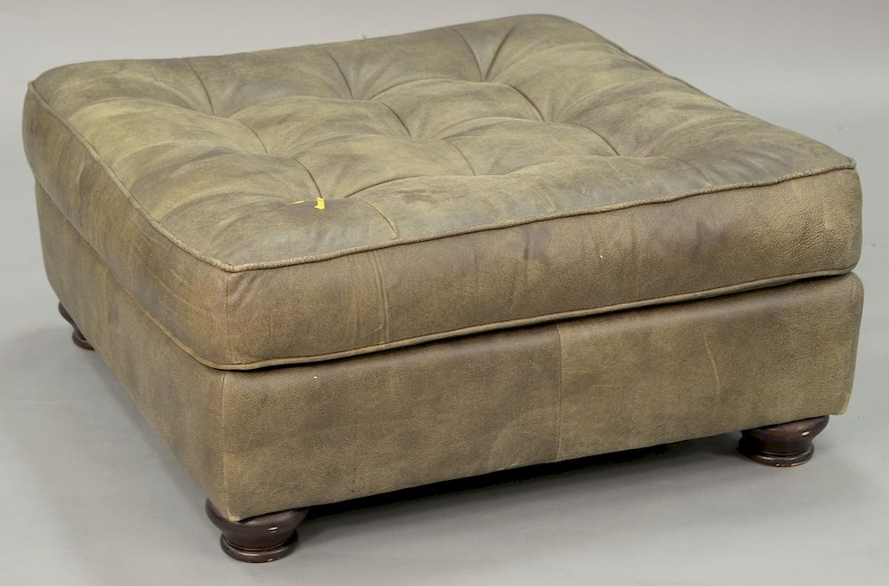 Appraisal: Large leather ottoman ht in top x Large leather ottoman