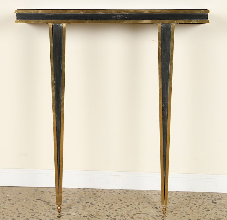 Appraisal: BRONZE CONSOLE TABLE BLACK GLASS TOP C A bronze console