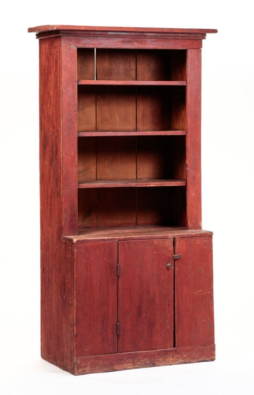 Appraisal: AMERICAN COUNTRY STEPBACK CUPBOARD Mid th century pine One piece