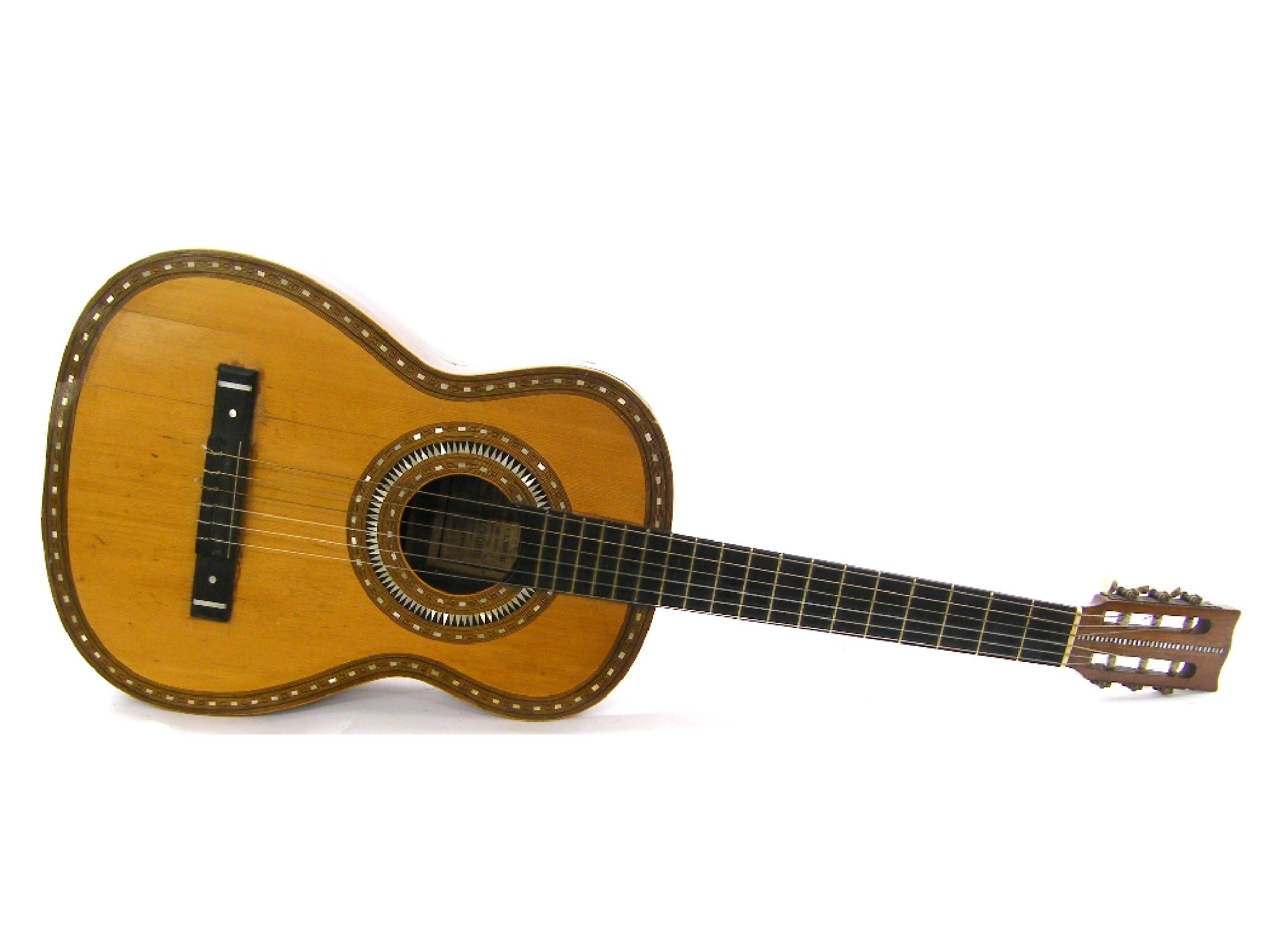 Appraisal: Interesting Spanish classical guitar in need of restoration labelled Antonio