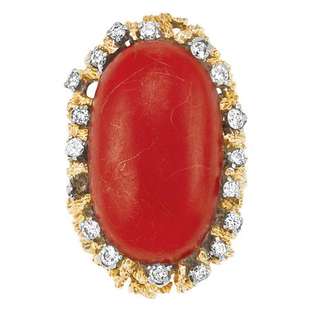 Appraisal: Gold Oxblood Coral and Diamond Ring Estimate -