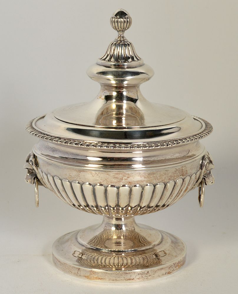 Appraisal: Early Silver Covered Pedestal Bowl Lid is decorated with shield