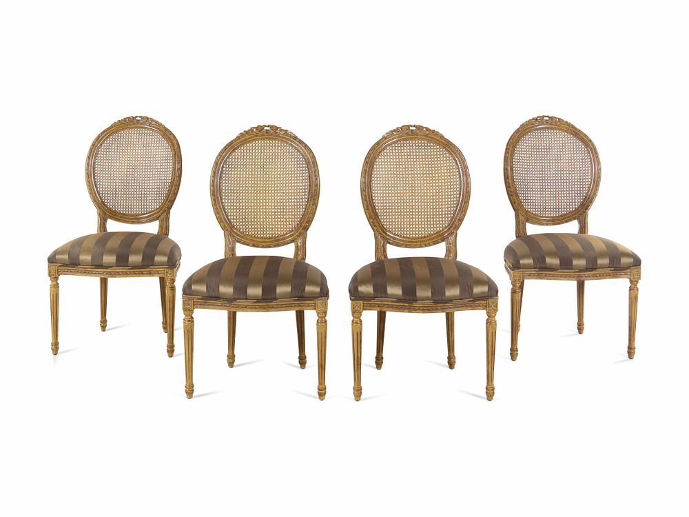 Appraisal: A Set of Four Louis XVI Style Caned Side Chairs