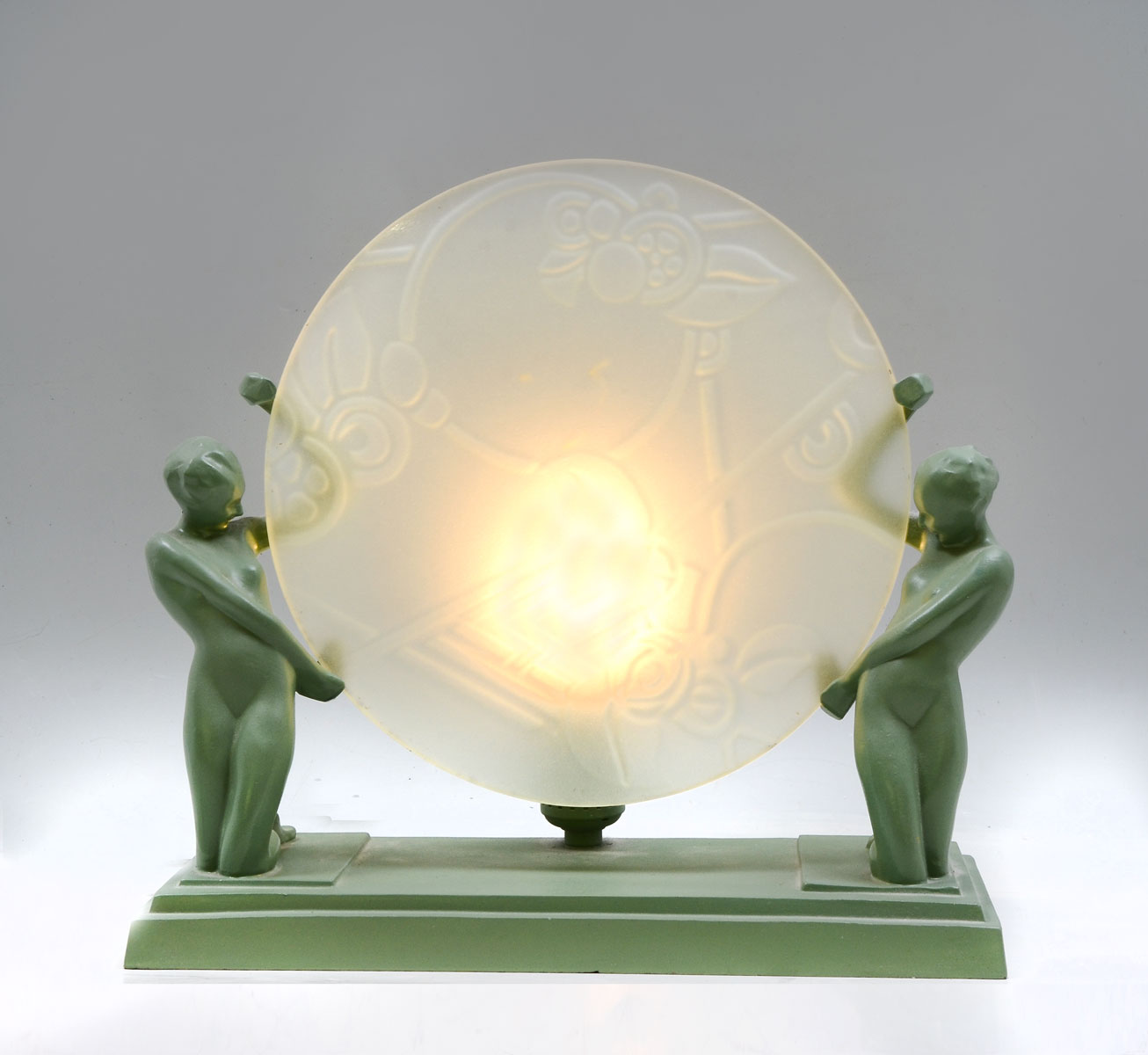 Appraisal: FRANKART DOUBLE NUDE FEMALE DISK LAMP Art deco Frankart lamp