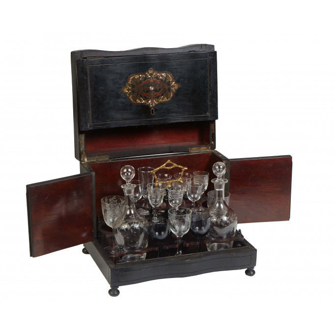 Appraisal: French Boulle Inlaid Ebonized Mahogany Cave a Liqueur th c