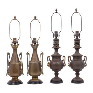 Appraisal: Two Pairs of French Bronze Lamps Late th Century Height