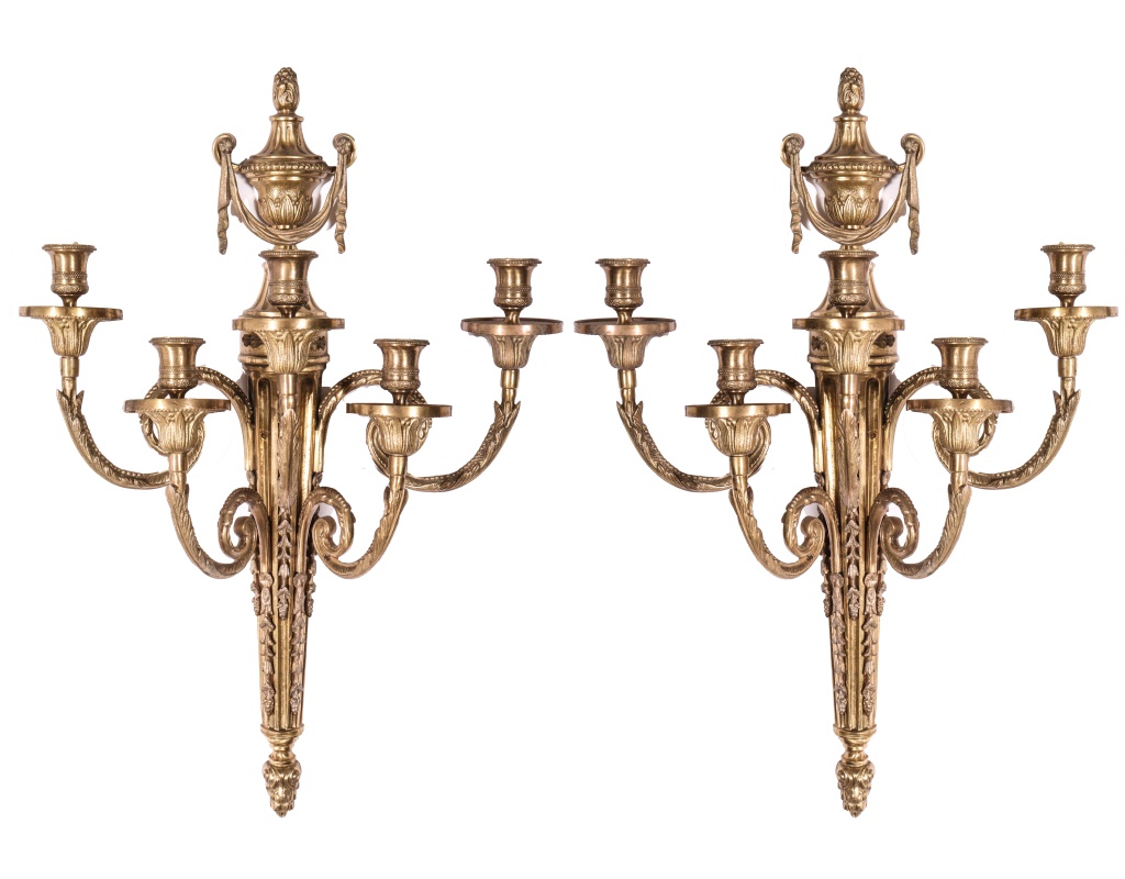 Appraisal: NEOCLASSICAL STYLE GILT BRONZE SCONCES PAIR Pair of Neoclassical style