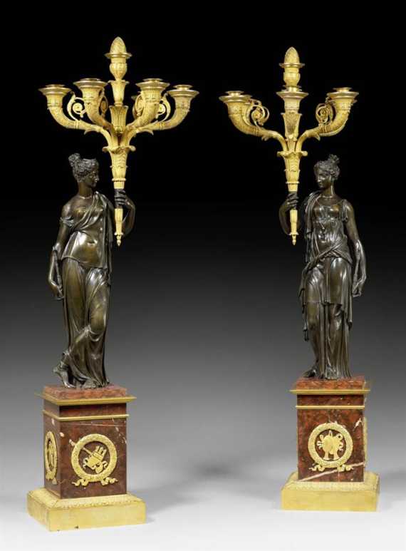 Appraisal: PAIR OF CANDELABRAS A L'ANTIQUE Empire attributed to P F