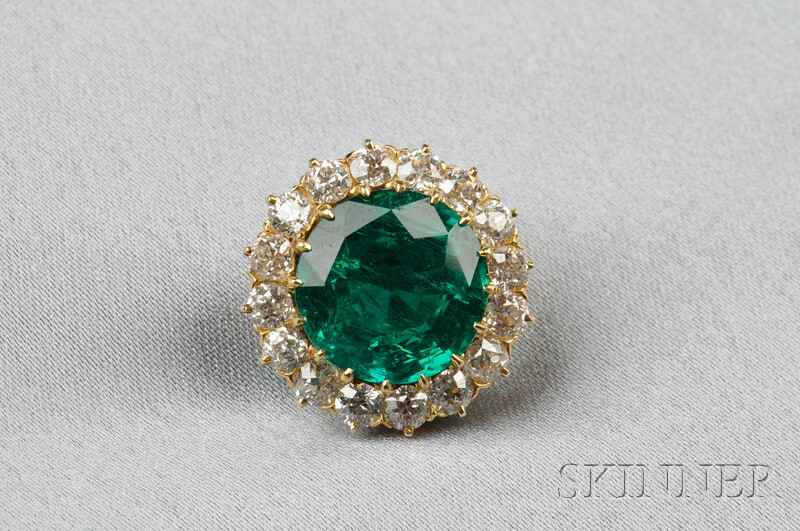 Appraisal: Antique kt Gold Colombian Emerald and Diamond Brooch set with