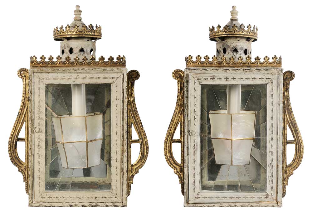 Appraisal: Pair Toleware Mirror-Back Lanterns British or Continental early th century