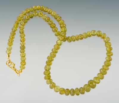 Appraisal: A Ladies' Faceted Peridot Necklace Faceted peridot beads measuring from