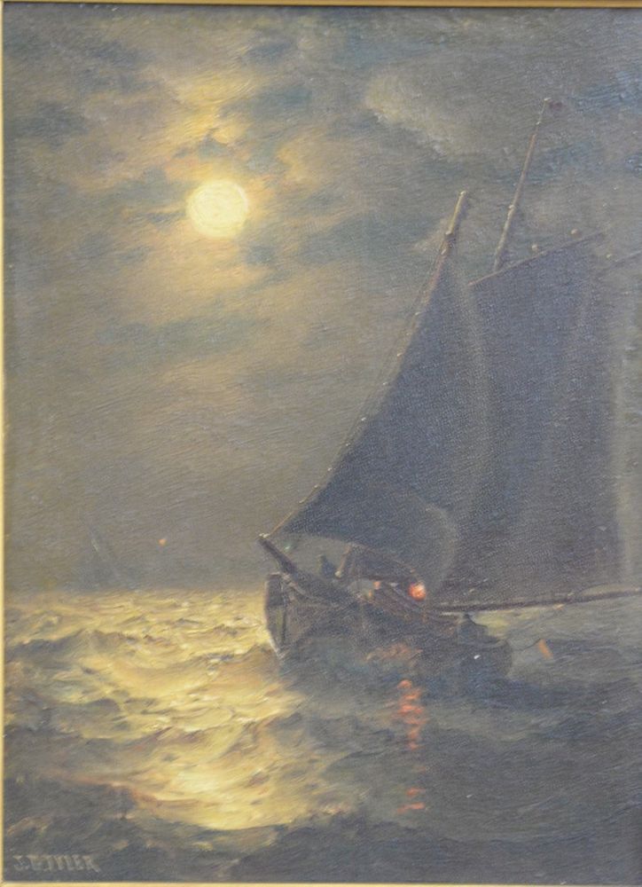 Appraisal: James Gale Tyler - ship in moonlight oil on board