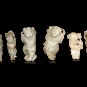 Appraisal: Six Chinese Celadon Jade Carvings of Boys each depicting standing