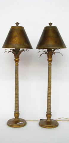 Appraisal: Pair of table top torchiere-style electric lamps with faux distressed