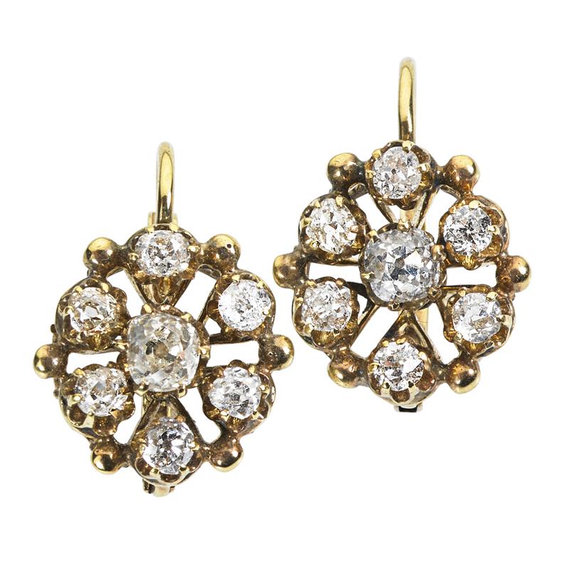 Appraisal: VICTORIAN OMC DIAMOND CIRCULAR CLUSTER EARRINGS Condition Report