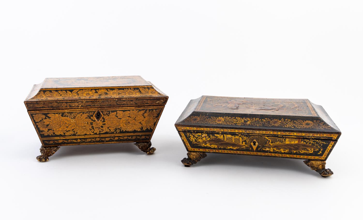 Appraisal: TWO TH C ENGLISH CHINOISERIE DECORATED BOXES Two English Regency