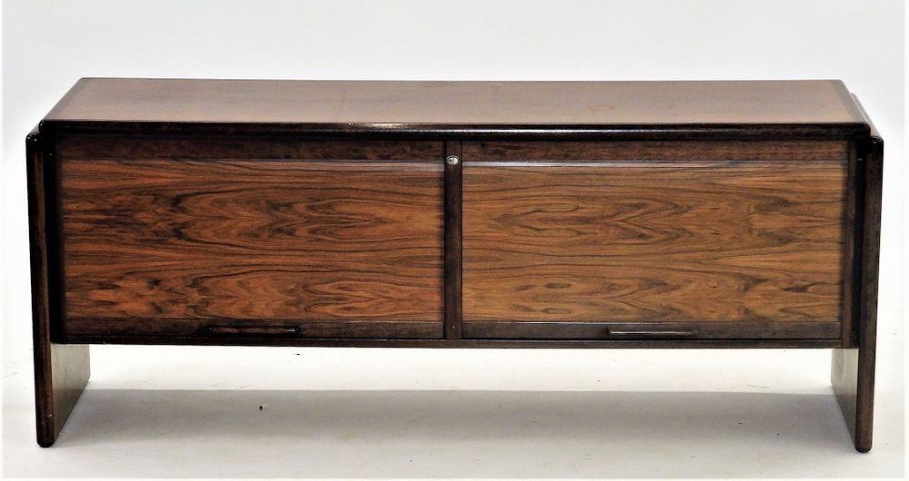 Appraisal: Dyrlund Danish Rosewood Tambour Credenza Cabinet Denmark Circa Simplistic form