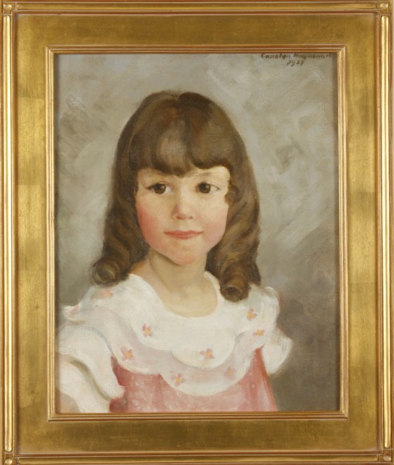 Appraisal: Portrait of young girl in pink dress oil on canvas