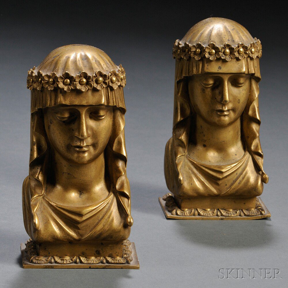 Appraisal: Pair of Bronze Bookends th century cast as vestal virgin