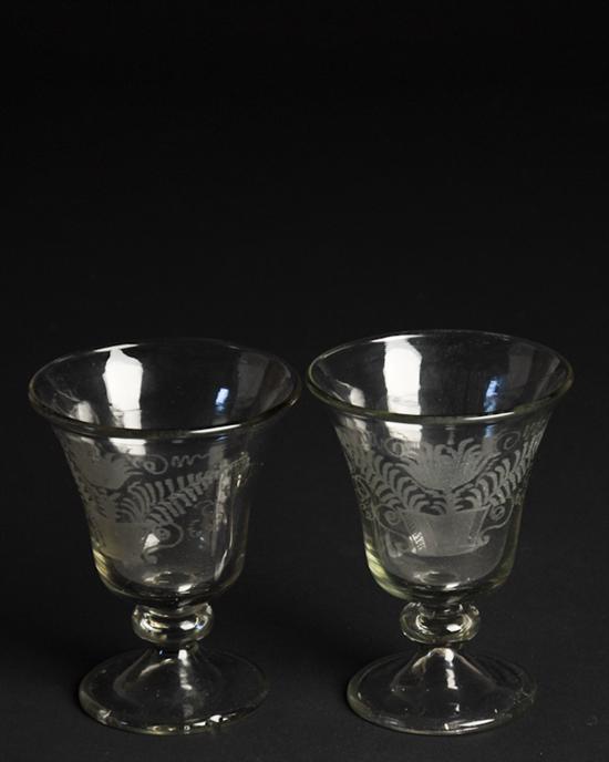 Appraisal: A Pair Early Blown and Etched Colorless Glass Stems with