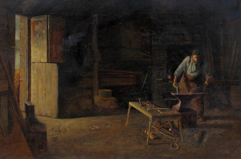 Appraisal: MILLS John British th C Scene at the Blacksmith Oil