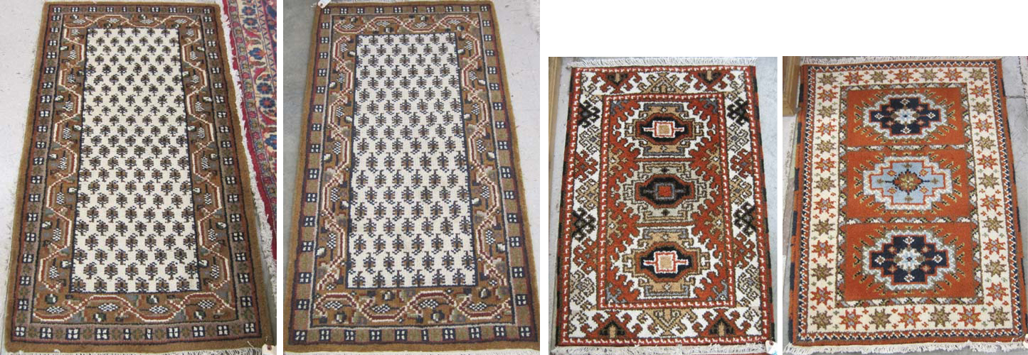 Appraisal: FOUR HAND KNOTTED ORIENTAL AREA RUGS Indo-Persian including a matching