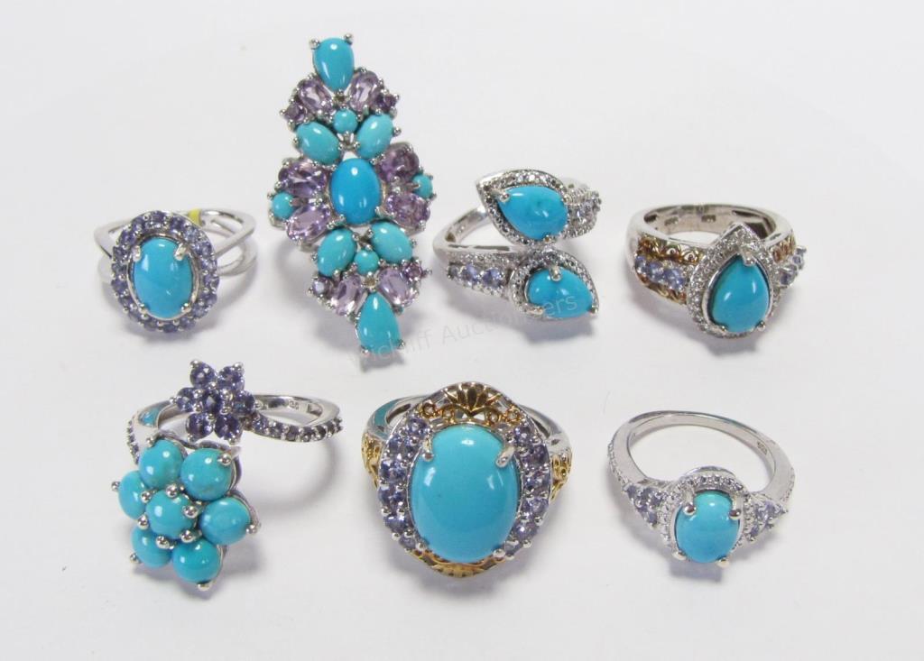 Appraisal: Seven sterling turquoise tanzanite rings including six by STS Jewels