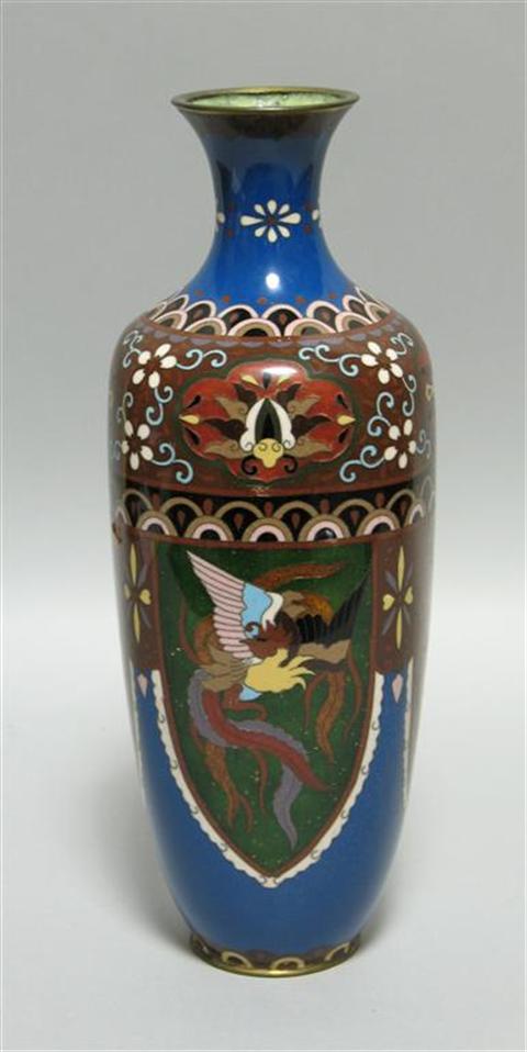 Appraisal: JAPANESE CLOISONNE ENAMEL VASE Of squared baluster form with gilded