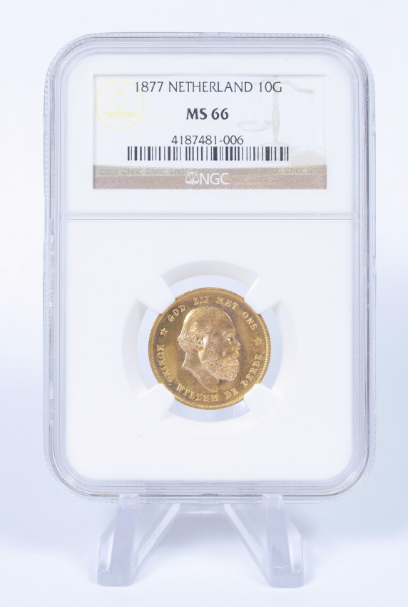 Appraisal: NETHERLANDS GOLD GUILDERS NGC MS Slabbed and graded by NGC