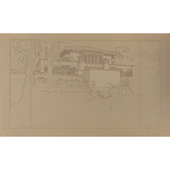 Appraisal: Frank Lloyd Wright Wasmuth print Plate XV with two tissueoverlays