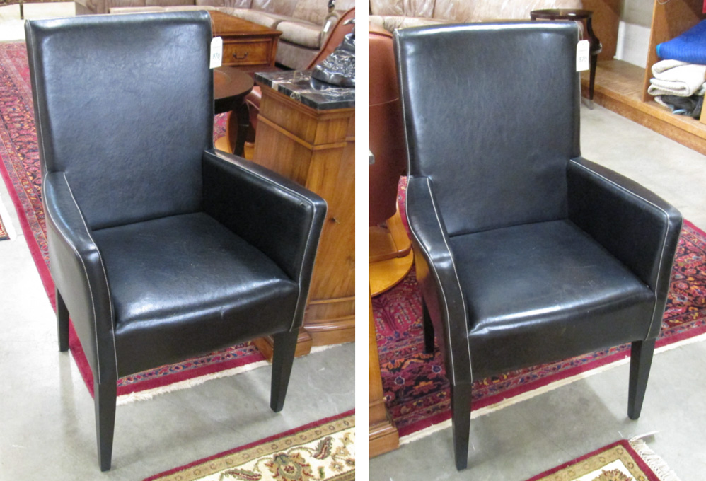 Appraisal: A PAIR OF CONTEMPORARY BLACK LEATHER ARMCHAIRS unknown maker recent