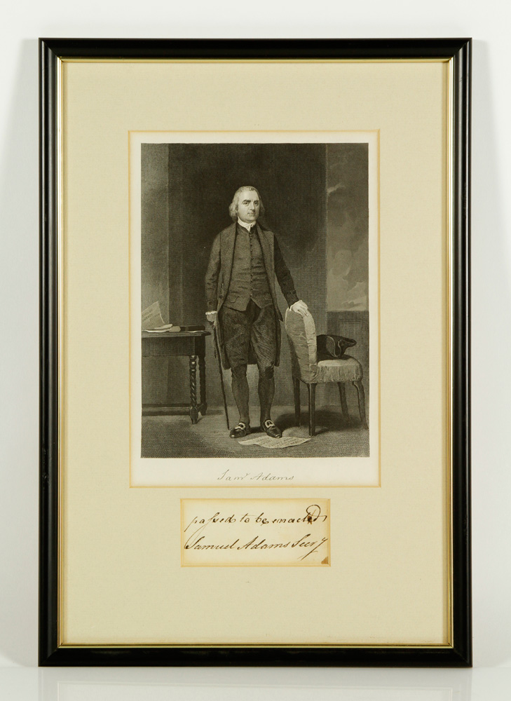 Appraisal: - Samuel Adams Signature Signature of Samuel Adams undated framed