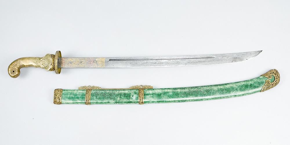 Appraisal: Chinese officers sword Chinese officers sword with damascene blade and